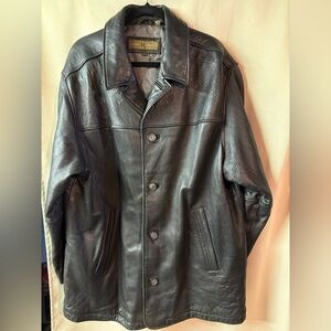 Classic Black Leather Coat John Henry